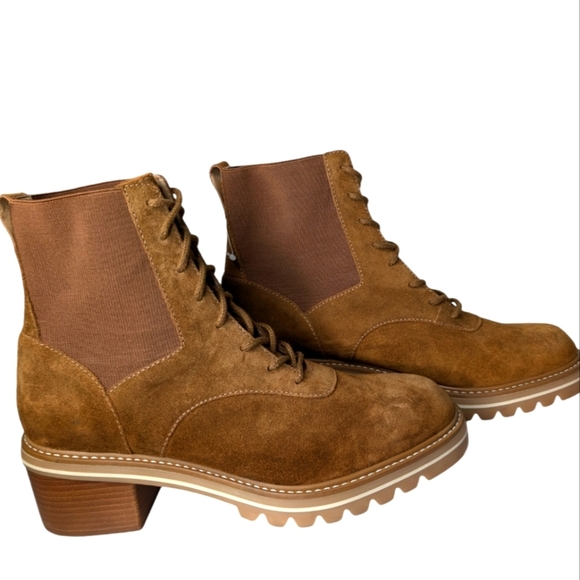 BERNARDO Salerno Lace-Up/Elastic Lug Sole Boot Tobacco Split Suede...Size 11 - Picture 2 of 10